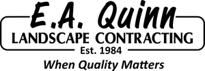 E.A. Quinn Landscape Contracting logo: black text on white background. Includes tagline