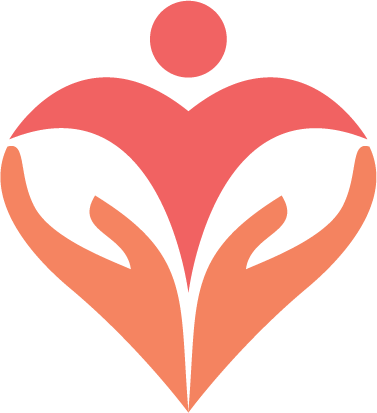 Heart shape formed by open hands, holding a person icon. Whole Life Logo. 
