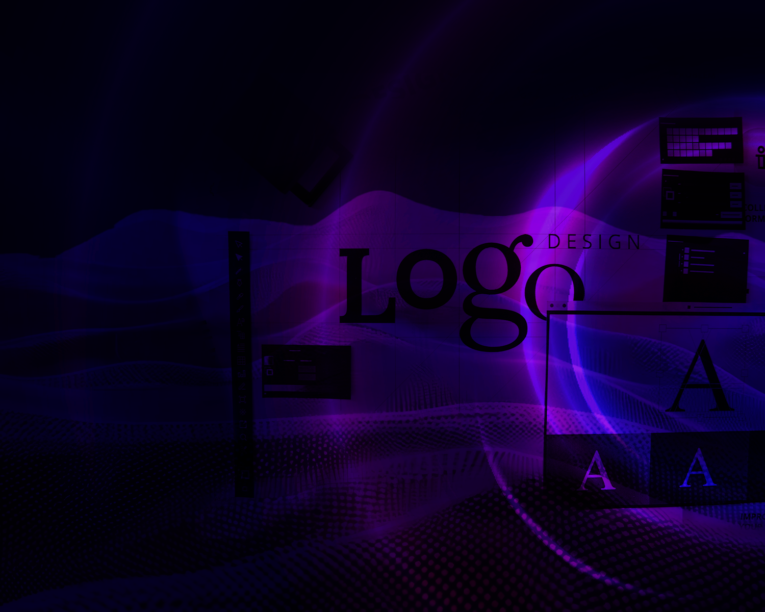 Purple and black abstract design with the word 