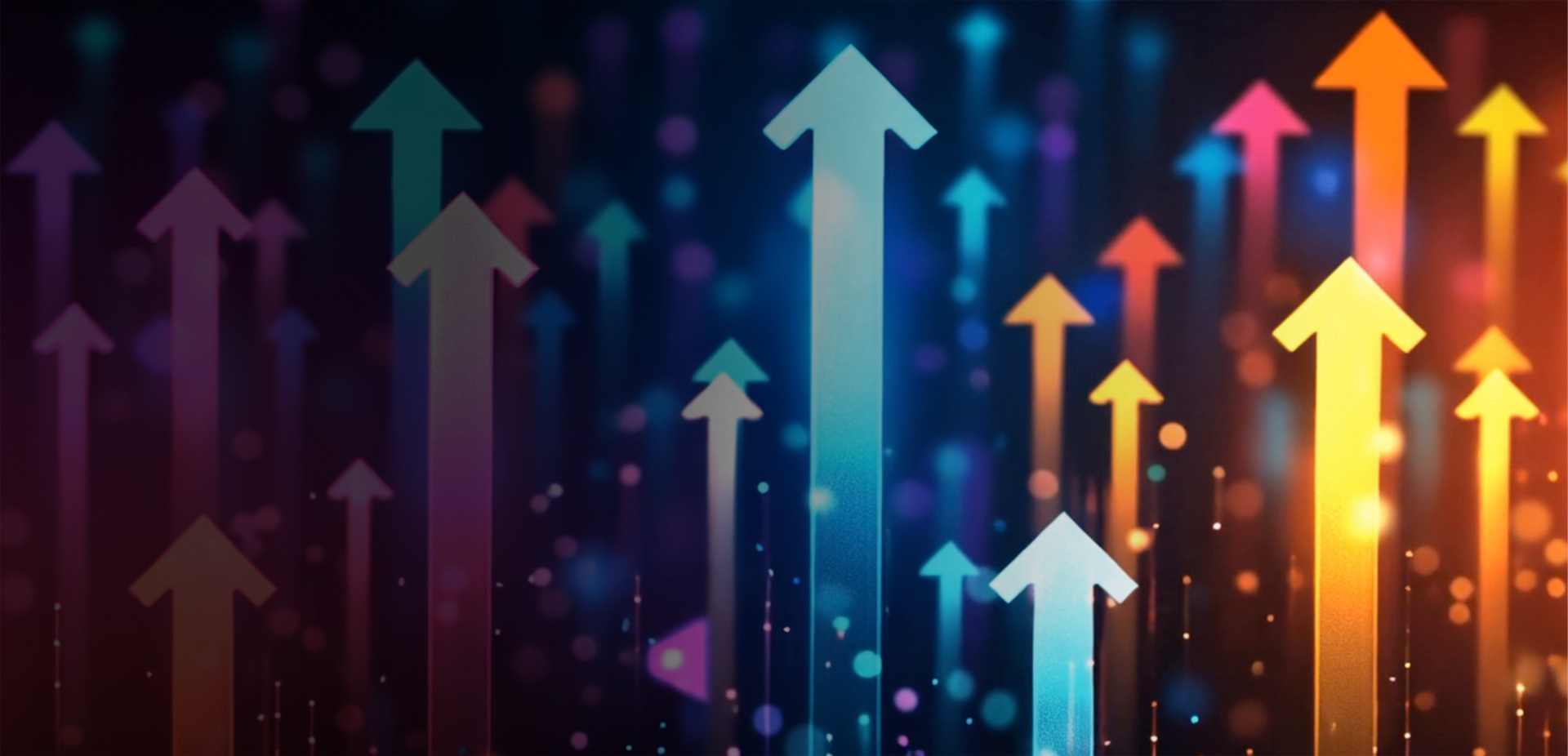 Colorful arrows pointing upwards against a dark background, suggesting growth and progress.