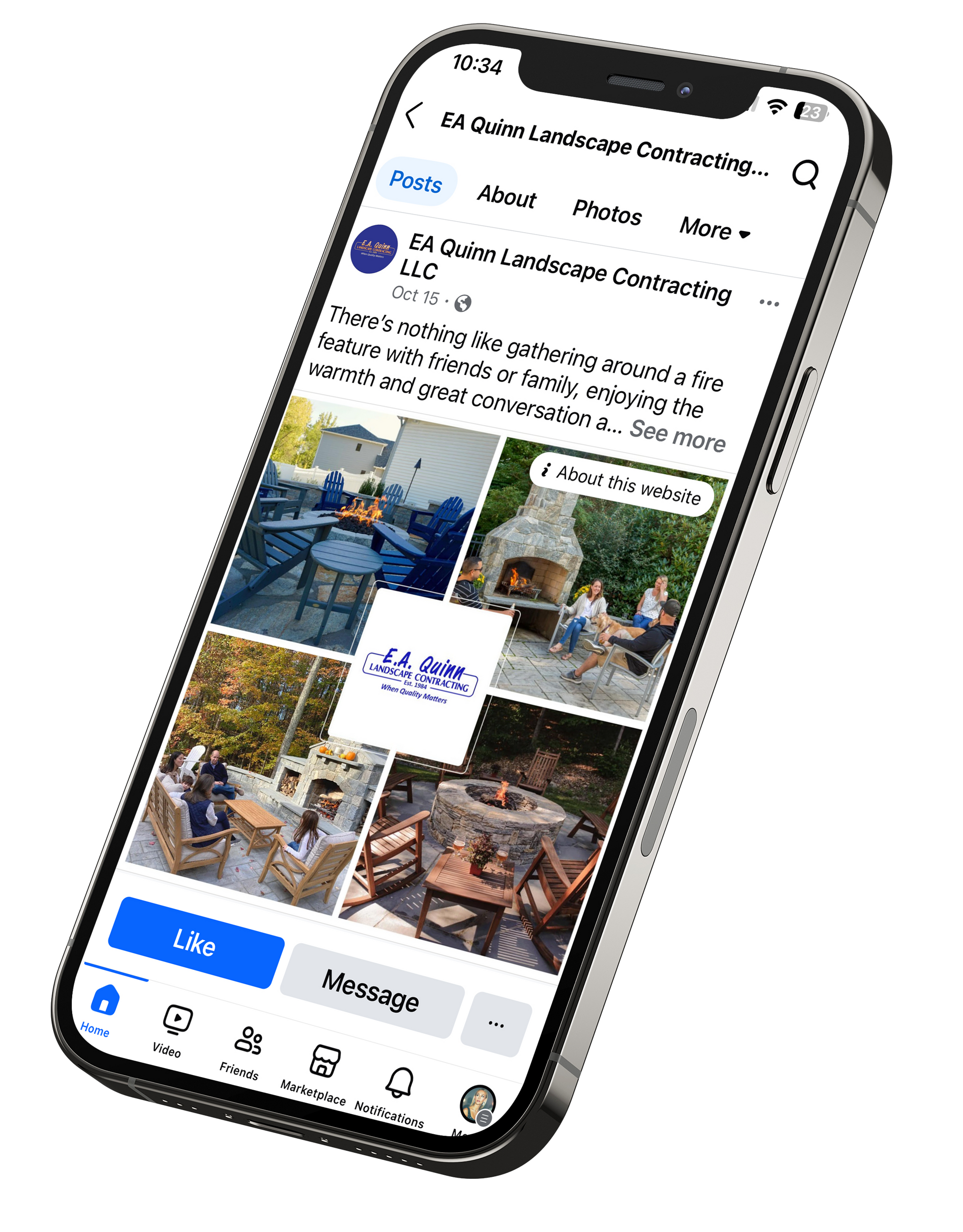 Smartphone displaying social media post with photos of outdoor spaces.