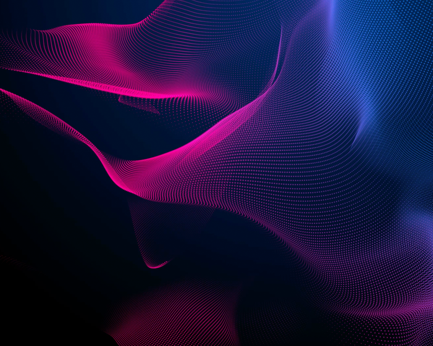 Pink and blue glowing particles flow across a dark background.