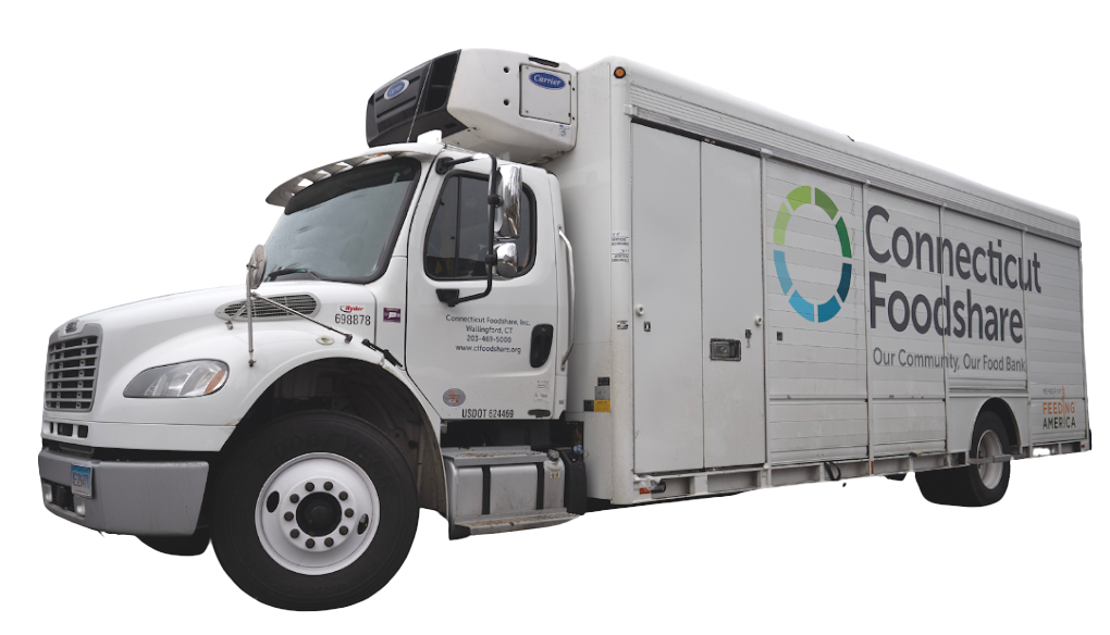 White Connecticut Foodshare refrigerated truck.