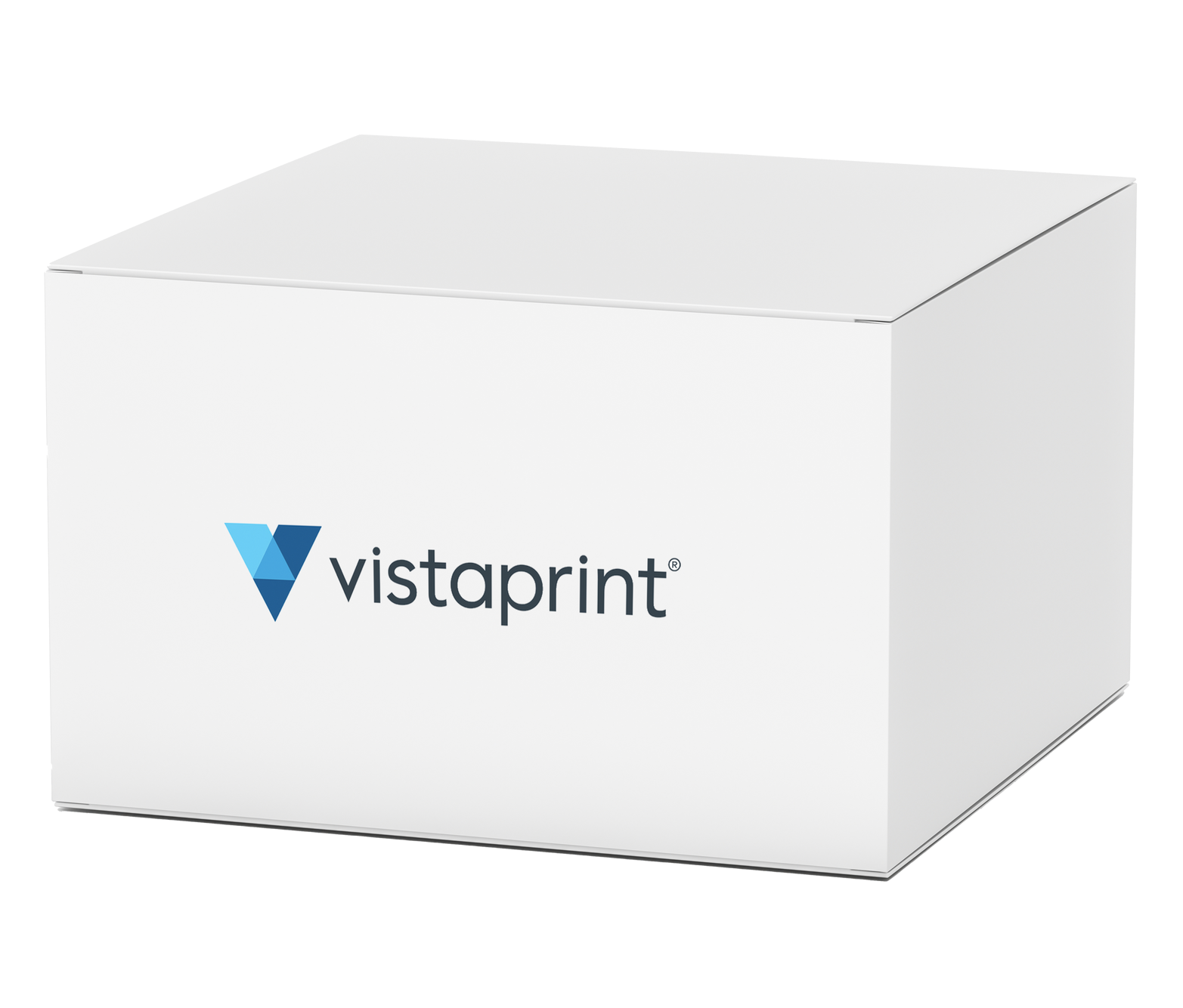 White VistaPrint box with the company logo.