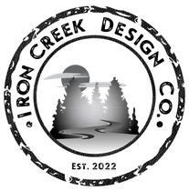 Iron Creek Design Co. logo: a circular stamp with a forest scene, a moon, and text . "Est. 2022" at the bottom.