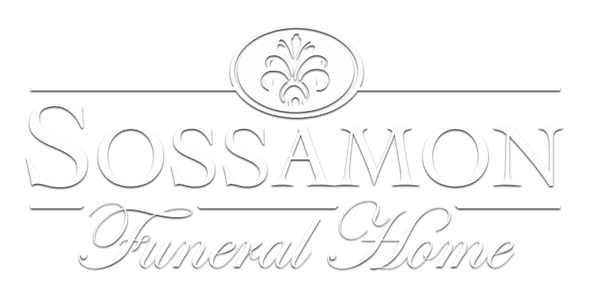 Logo for Sossamon Funeral Home, featuring the business name in elegant serif and script fonts with a decorative emblem.