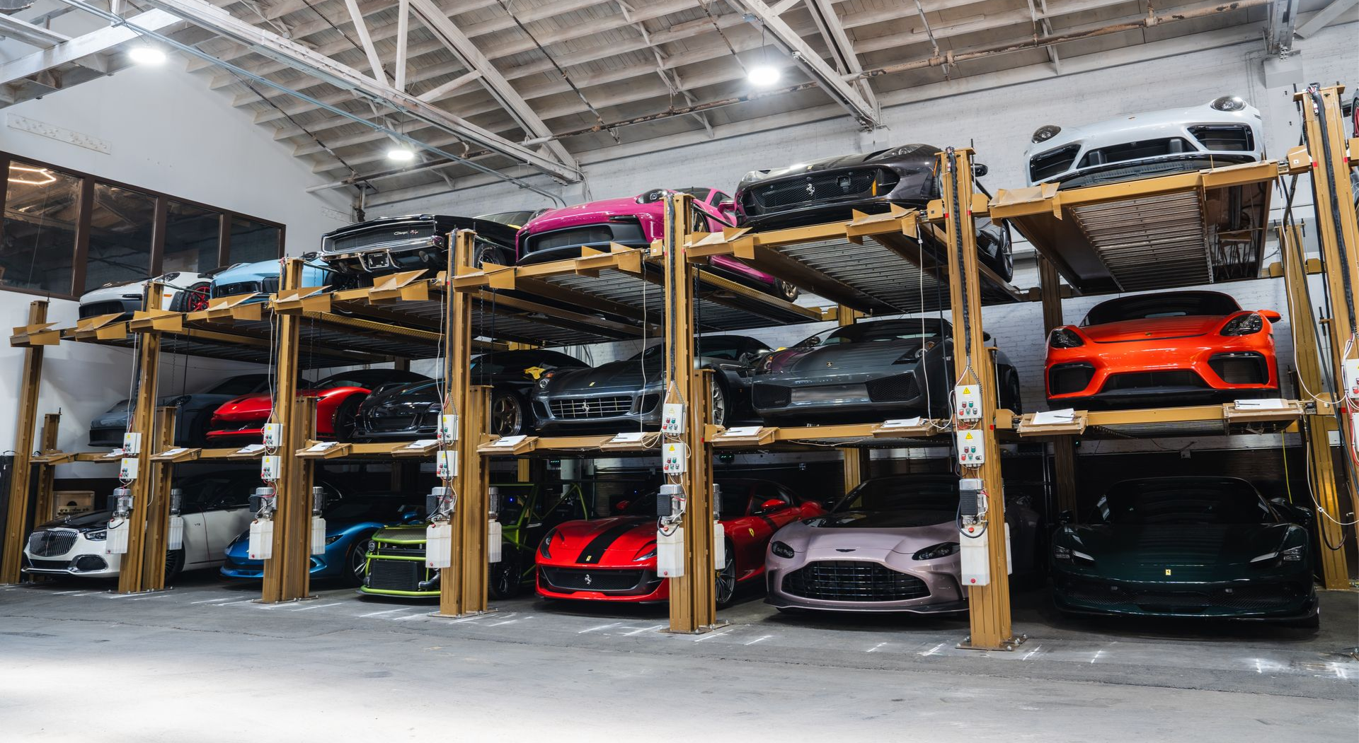 Cars in a storage garage