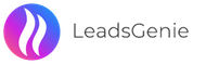 LeadsGenie logo with a purple-to-pink circular icon and gray wordmark