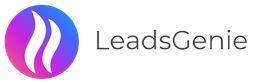 LeadsGenie logo with a purple-to-pink circular icon and gray wordmark