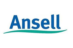 El logotipo de Ansell es azul y verde sobre un fondo blanco.