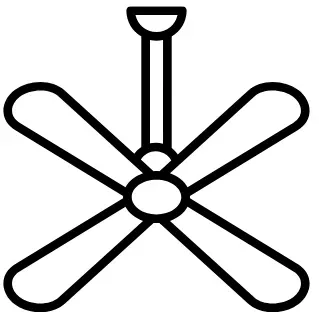 Black ceiling‑fan icon with four blades and central mounting hub
