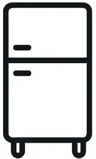 Black refrigerator icon with two stacked doors and horizontal handles