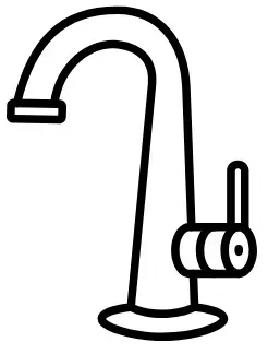 Black modern faucet icon with tall curved spout and single side handle