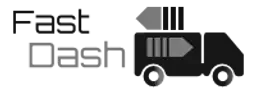 A black and white logo for fast dash with a truck on it