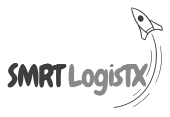 A logo for smrt logistx with a rocket flying through the air