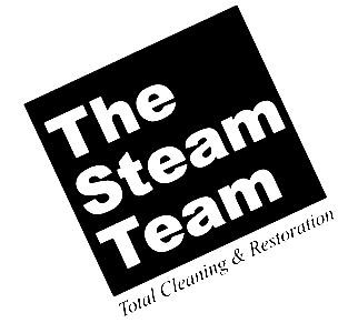 A black and white logo for the steam team total cleaning and restoration.