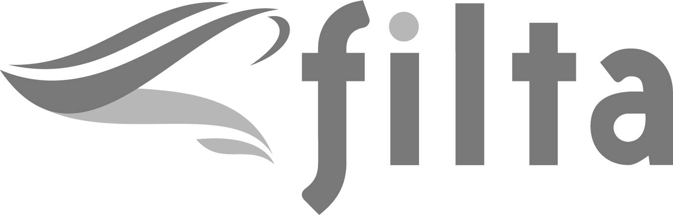 A black and white logo for filta with a leaf on it.