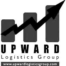 A black and white logo for upward logistics group with an arrow pointing up.