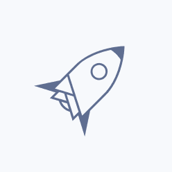A rocket is flying through the air on a white background.