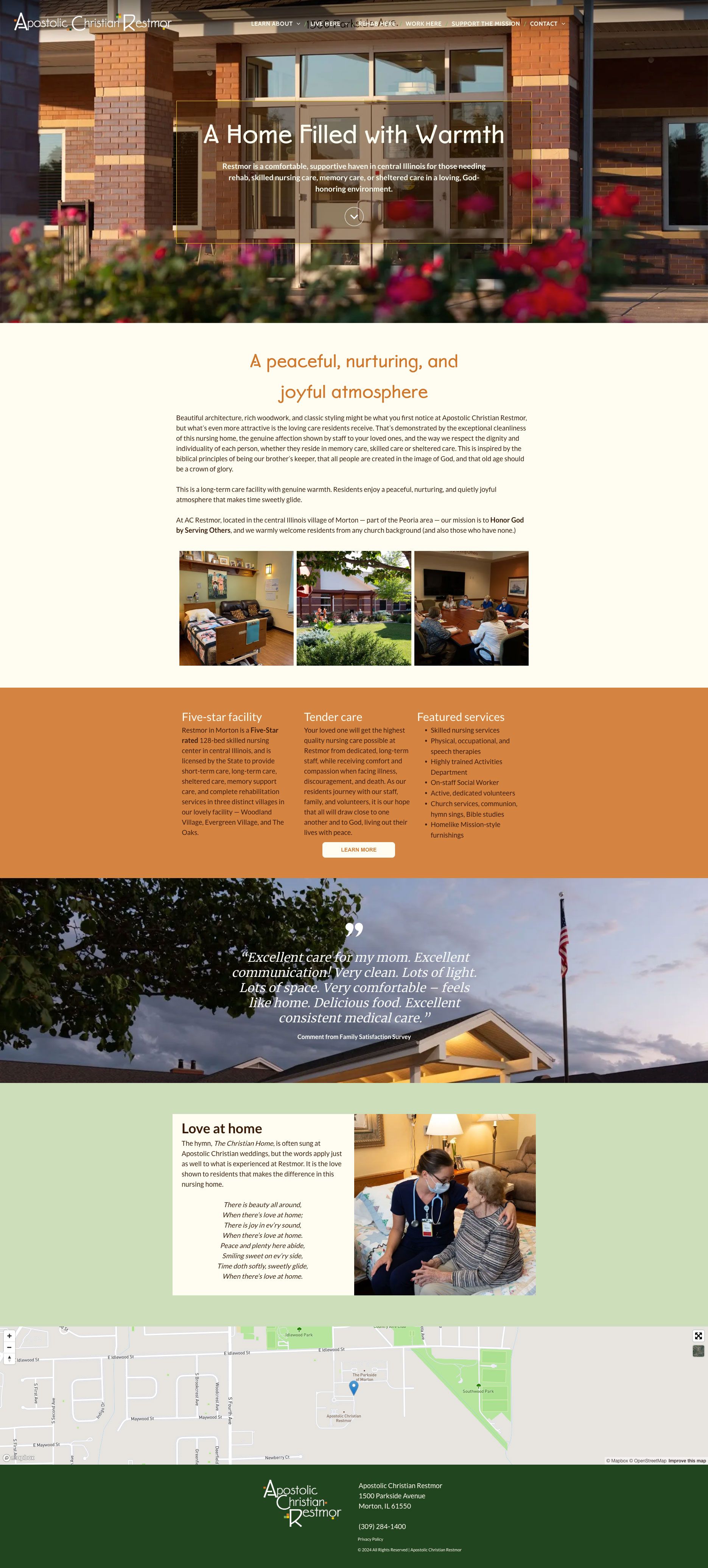 A screenshot of a website for Apostolic Christian Restmor