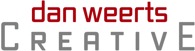 A red and white logo for dan weerts creative