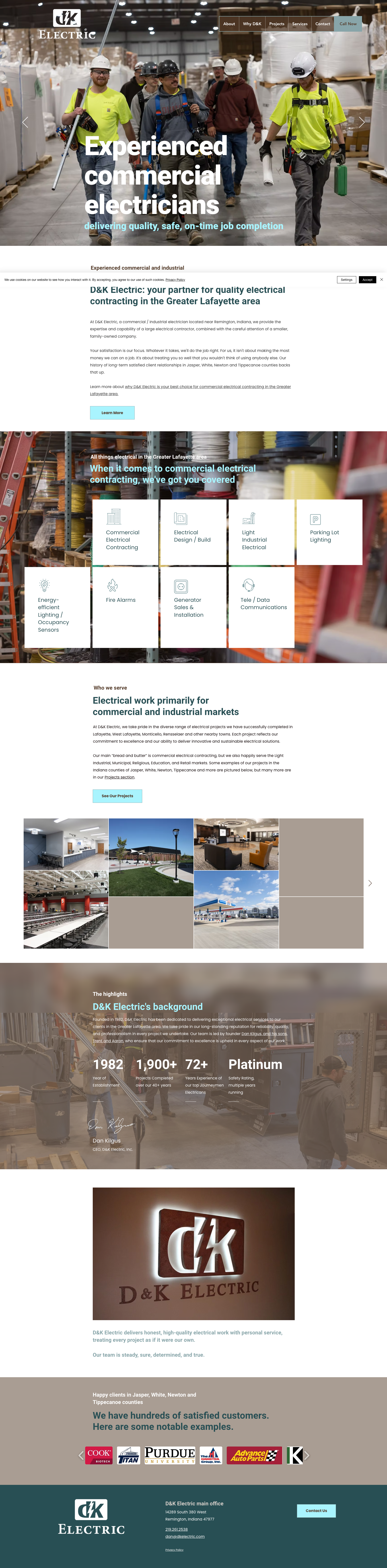 A screenshot of a website for D&K Electric