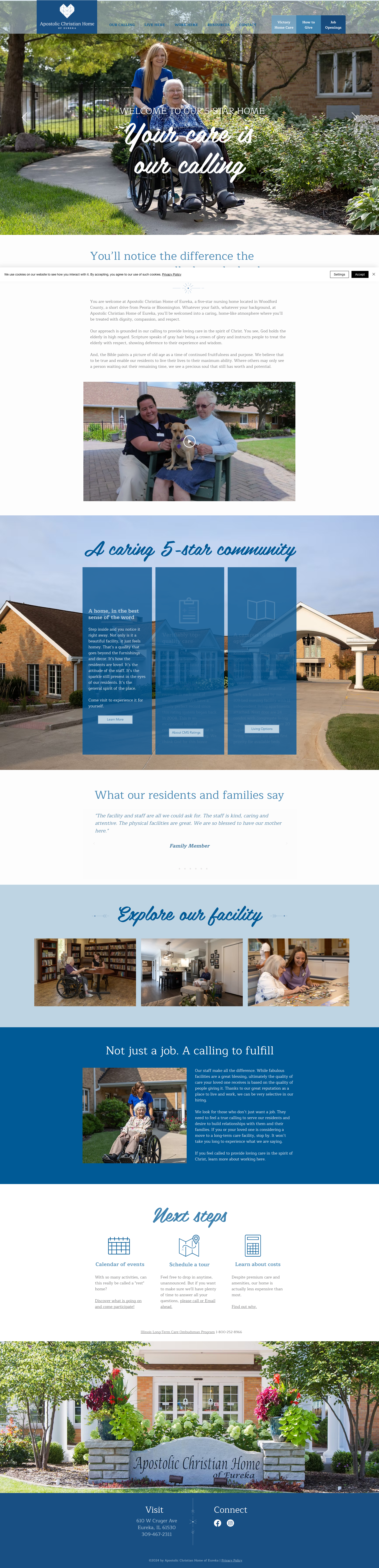 A screenshot of a website for Apostolic Christian Home of Eureka
