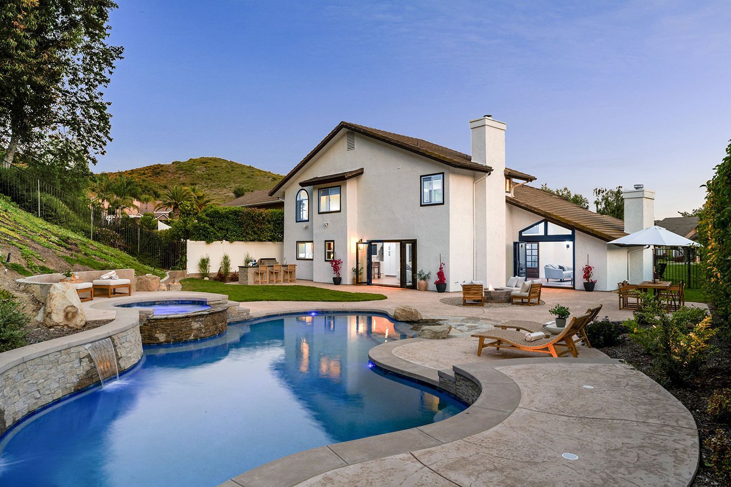 A house with a large swimming pool