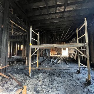 There is a scaffolding in the middle of the room.