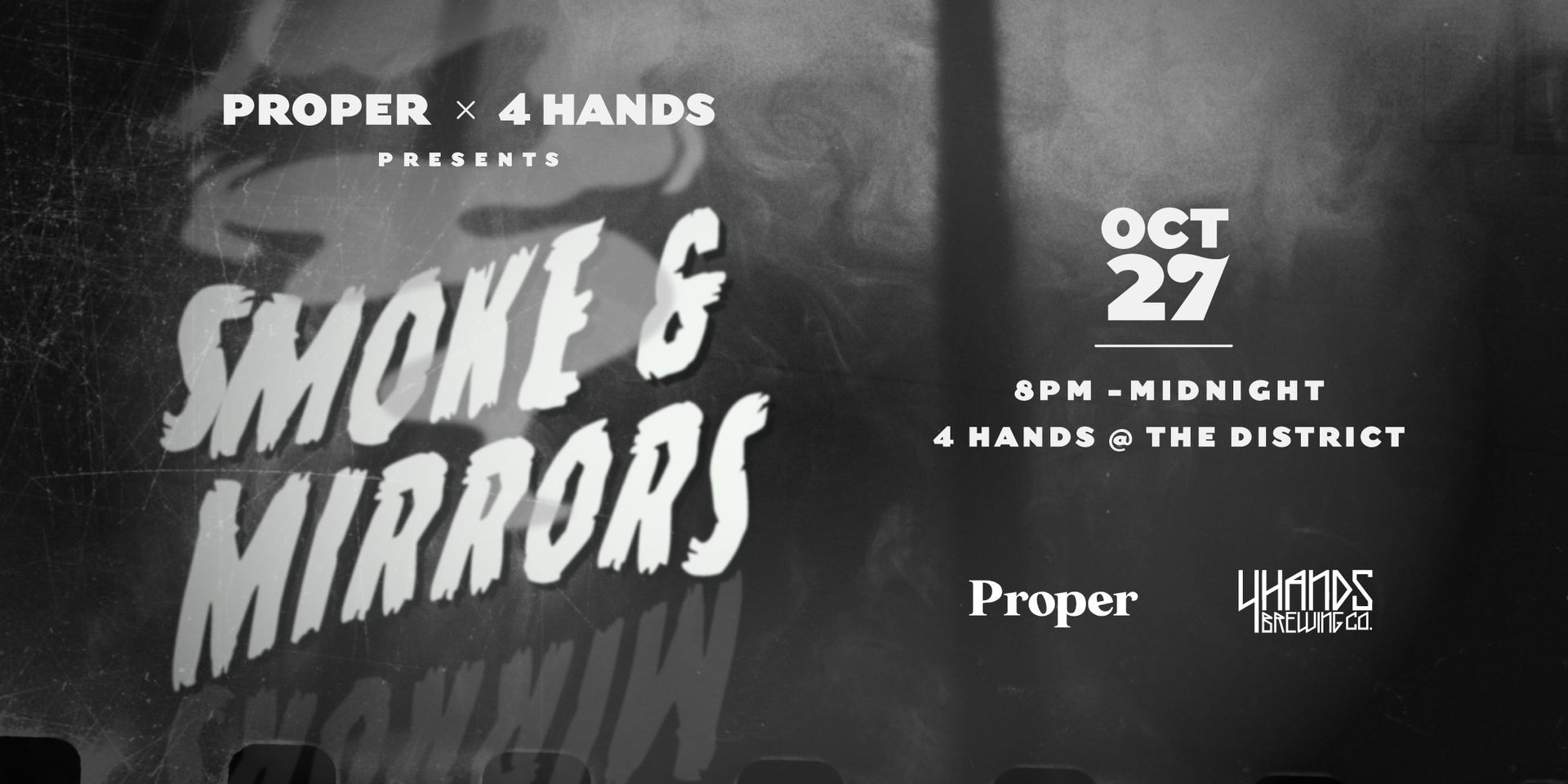 Concert poster for “Smoke & Mirrors” with event details and logos on a smoky black background