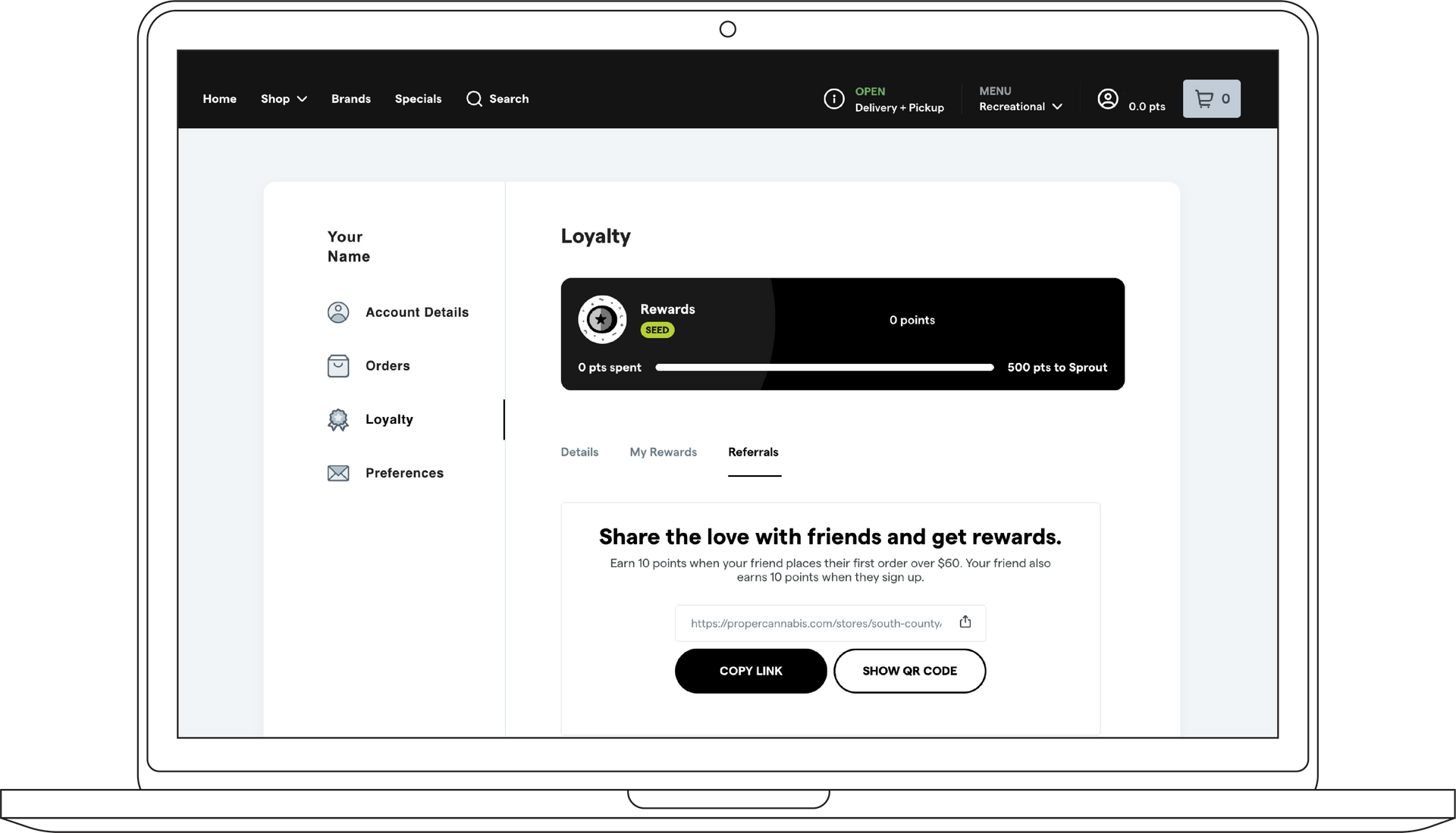 Laptop displaying a clean white music app screen with a black audio player and two rounded buttons