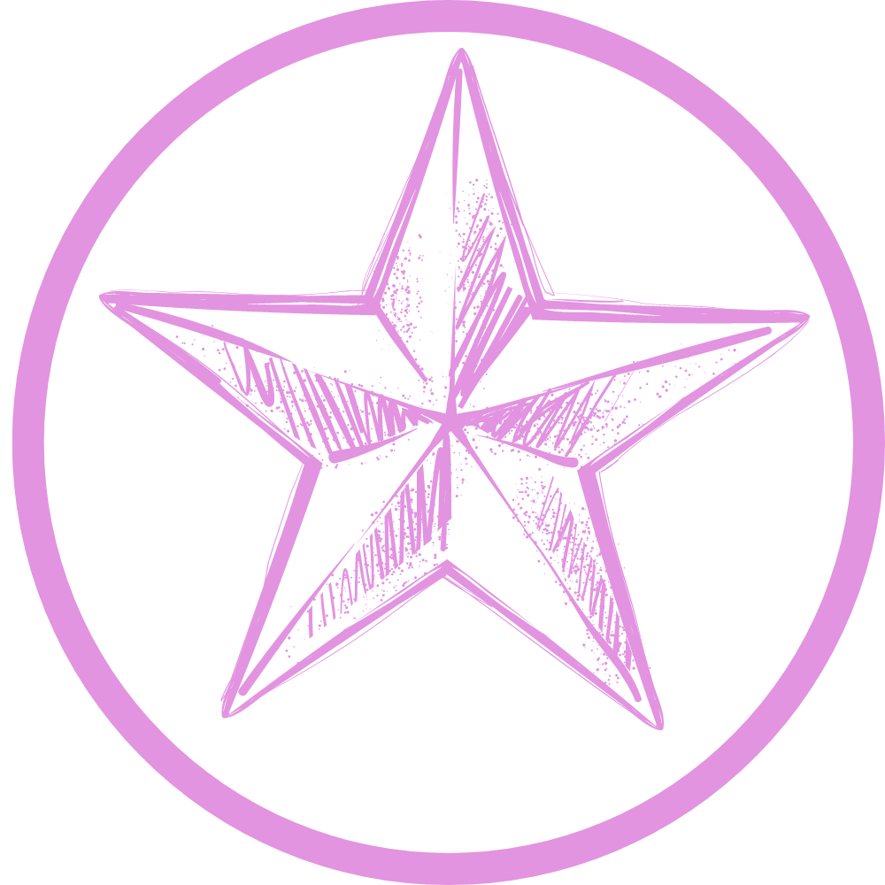 A purple star in a circle on a white background.