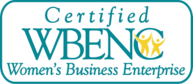 Certified WBENC Women’s Business Enterprise logo in teal and gold