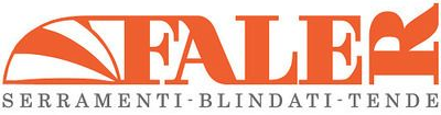 Logo FALEK in arancione e grigio con la scritta “SERRAMENTI · BLINDATI · TENDE” sotto