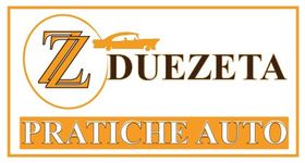 Logo per Duezeta, studio di auto: cerchio arancione con "ZZ" e sagoma di auto, "DUEZETA", "PRATICHE AUTO".