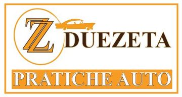Logo per Duezeta, studio di auto: cerchio arancione con "ZZ" e sagoma di auto, "DUEZETA", "PRATICHE AUTO".