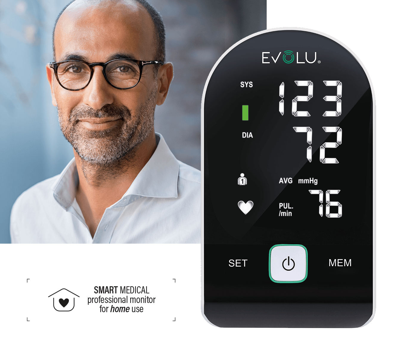 Blood pressure monitor INTELLIGENT black edition. A blood pressure monitor background a man.