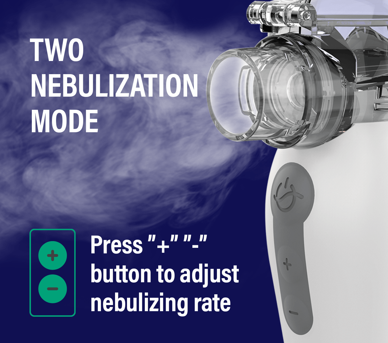 Nebulizer nano AIR PRO. A device that says two nebulization mode on it