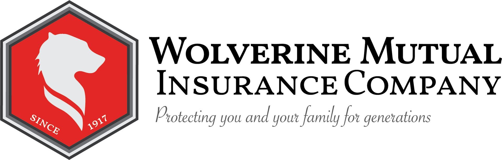 Logo of Wolverine Mutual Insurance Company with a wolf head silhouette inside a red hexagon.