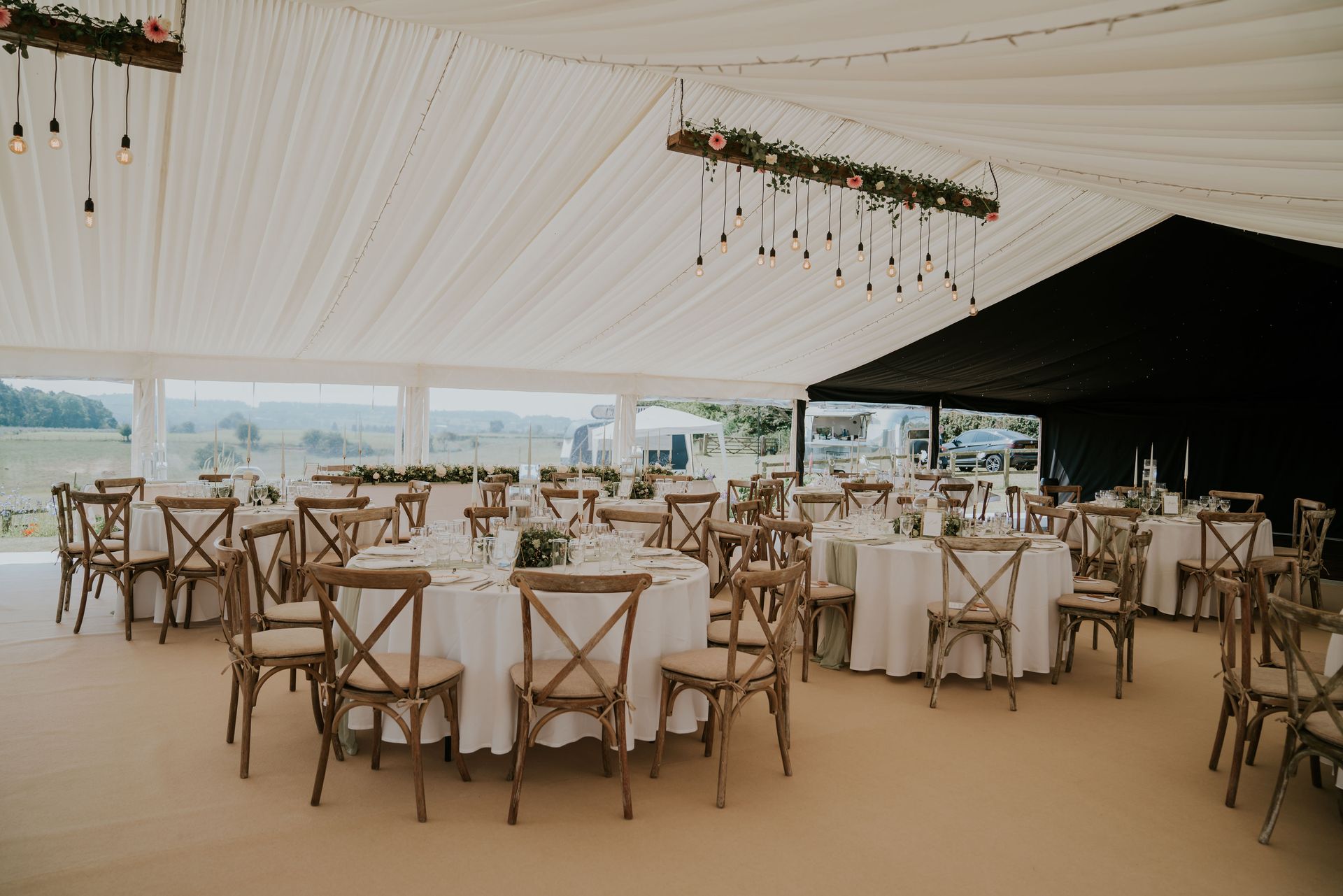 Clearspan Marquee fitted out for wedding