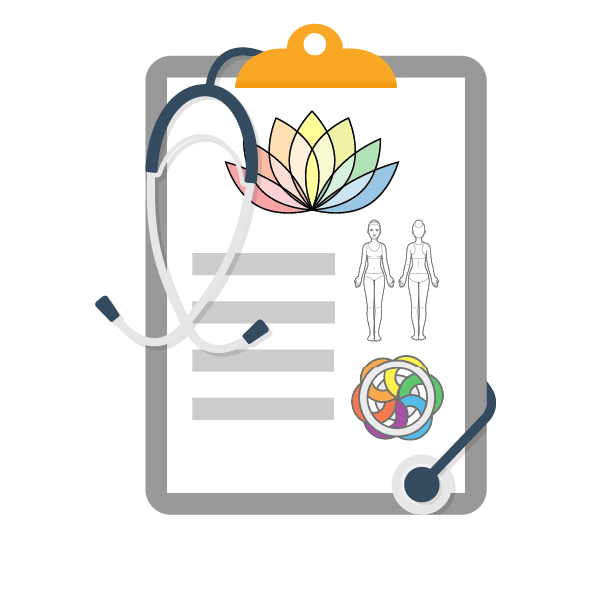 a clipboard with a stethoscope and a lotus flower on it .