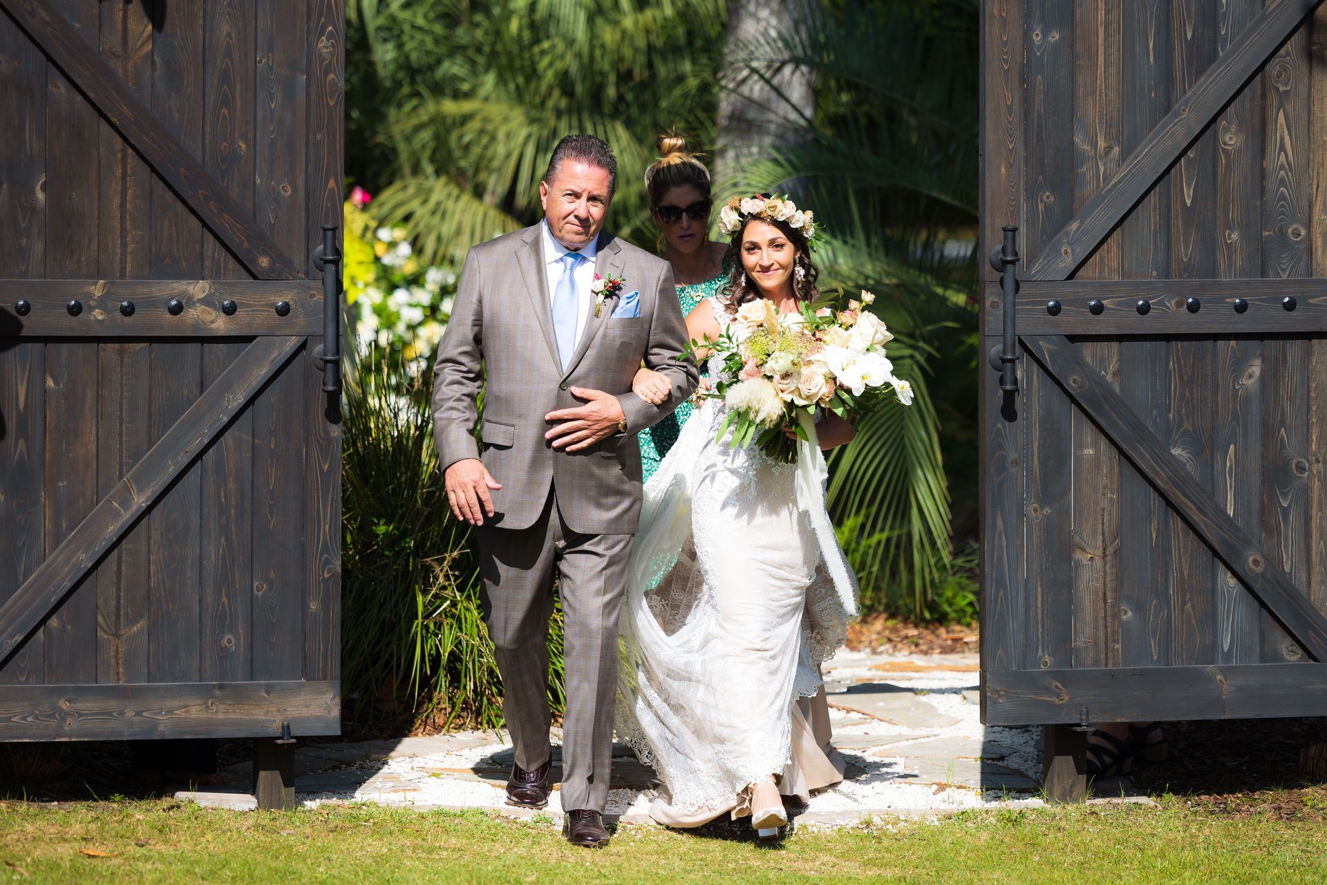 Father and bride entering Hart Meadows Ranch venue