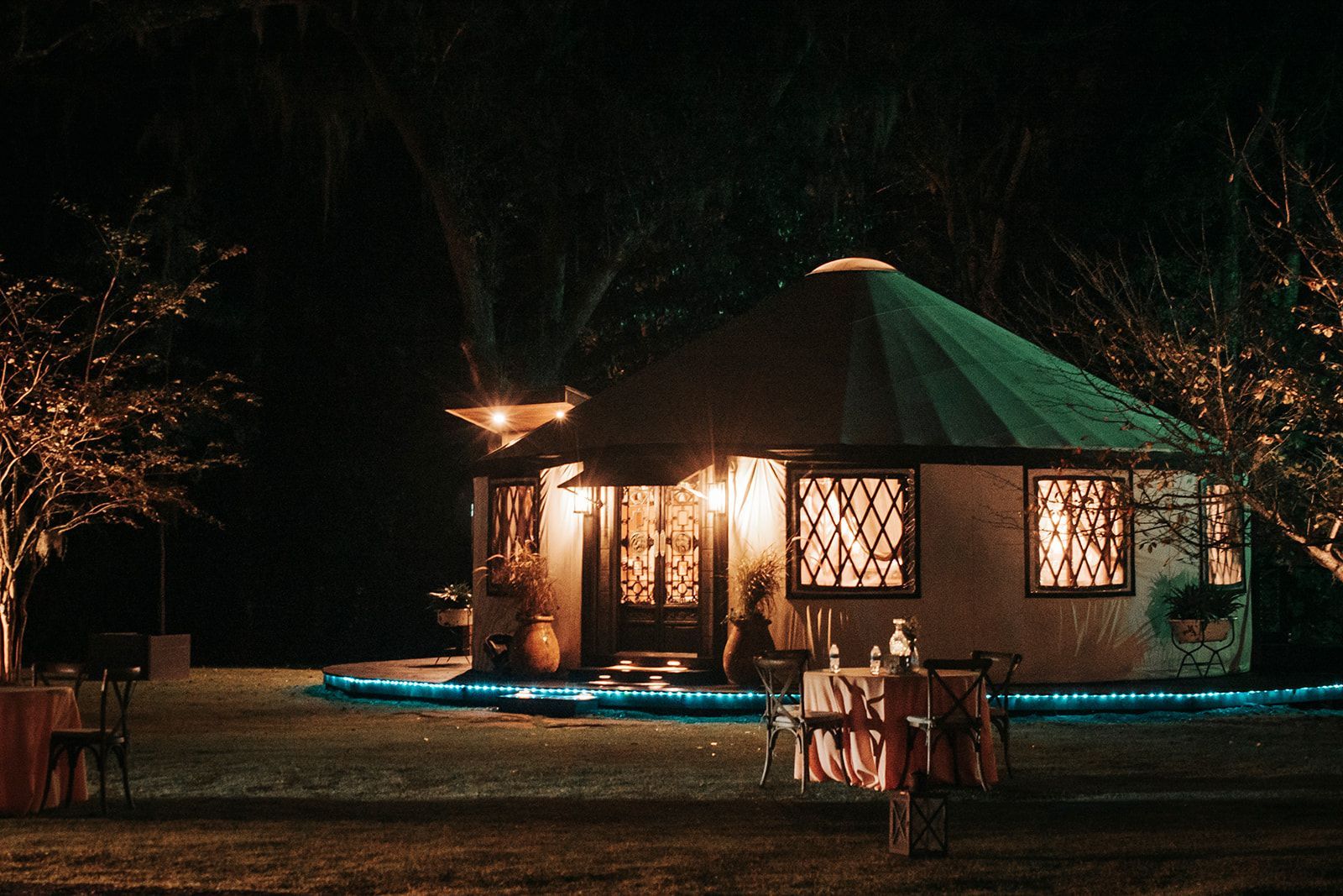 yurt at night