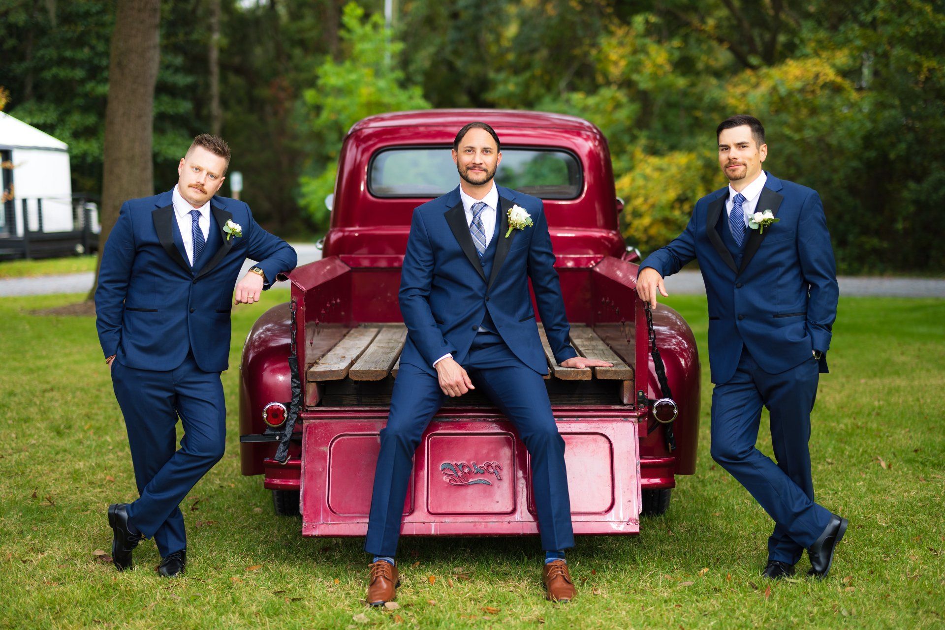 Truck with groomsmen
