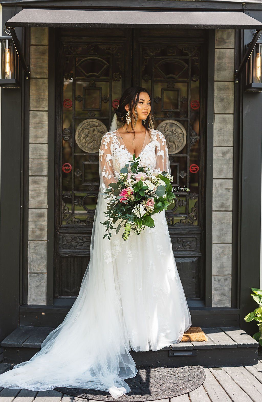 Bride outside Yurt at Hart Meadows Ranch