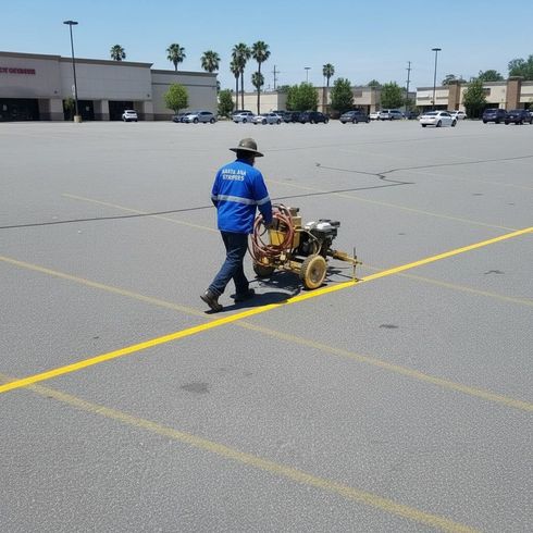 Parking Lot Striping Machine Laying down lines on concrete in Scottsdale