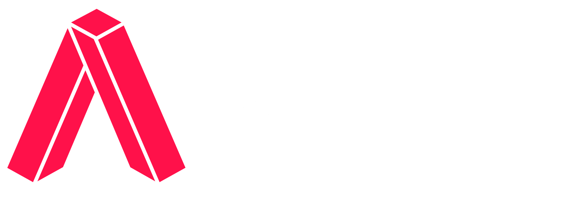 Pink geometric logo shaped like a stylized letter A on a white background