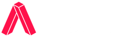 Pink geometric logo shaped like a stylized letter A on a white background