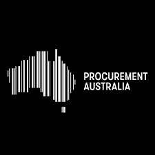 Procurement Australia logo: white striped Australia map and text on black background
