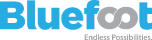 The Bluefoot logo in blue and grey text with an infinity symbol and the tagline